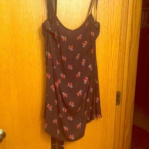 Black, floral printed mini dress